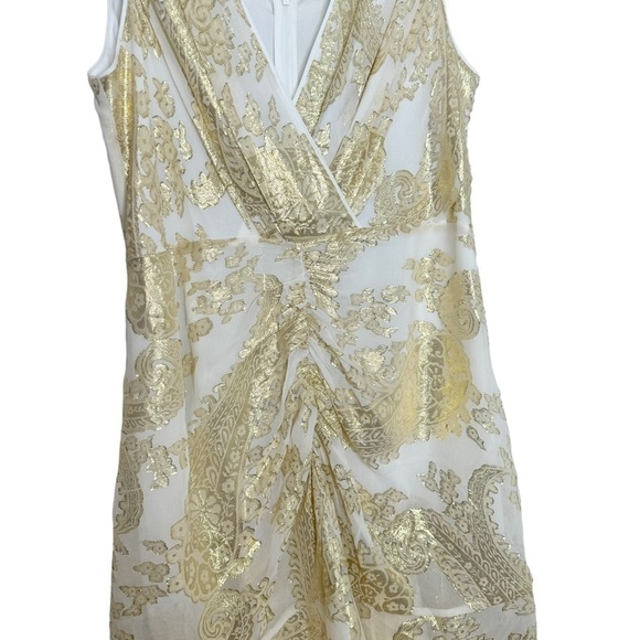 NWT KOBI HALPERIN Gold Metallic Foil Print Vneck Sleeveless Dress XXL - Picture 3 of 7
